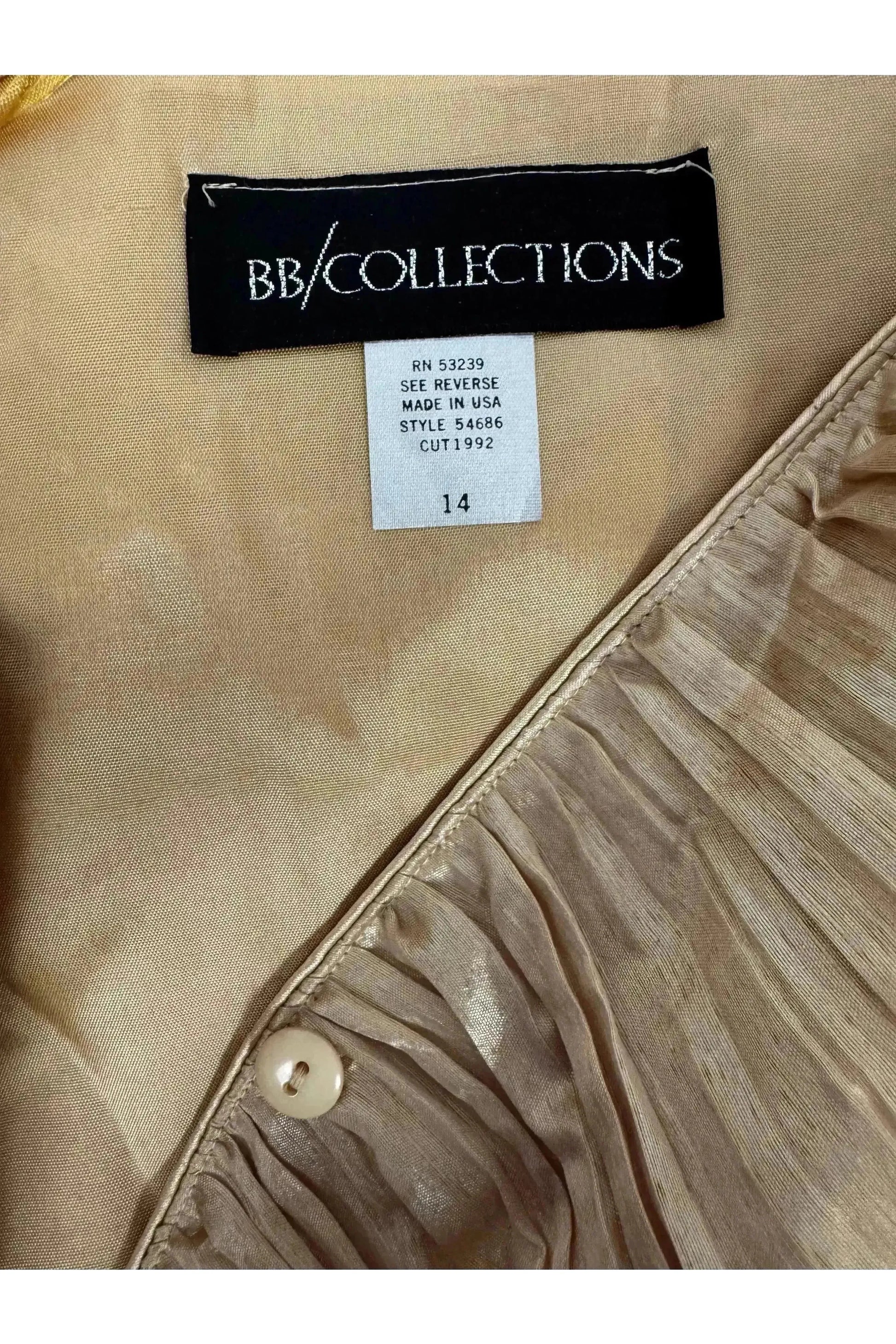 1980s Vintage B.B collections Gold Ruffled Metallic Blouse