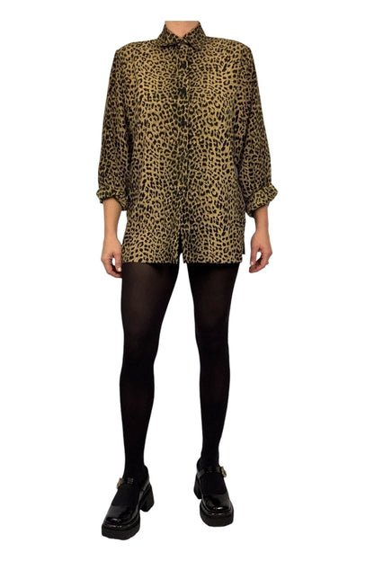 1990s VIntage Leopard Print Blouse