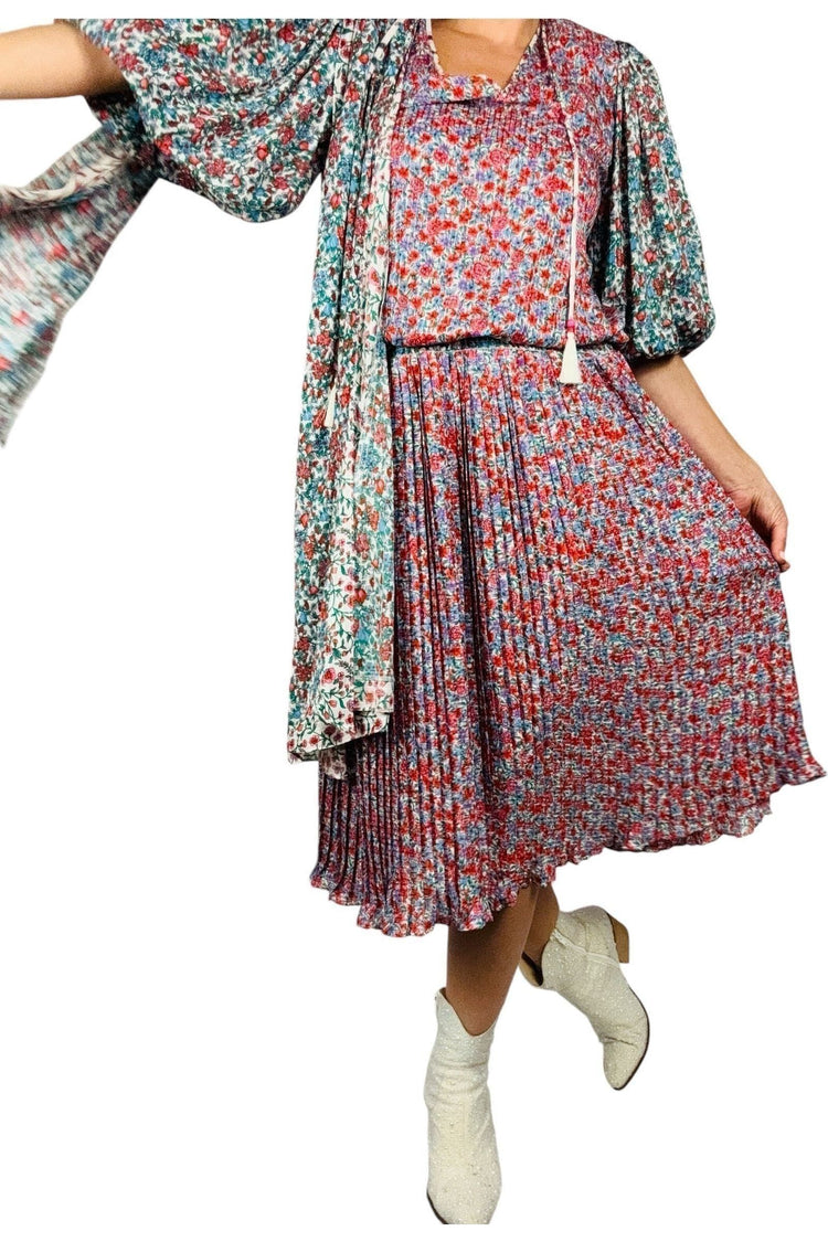 1980s Diane Freis Floral Dress with Attached Scarf – Size L/XL 1980s Diane Freis Floral Dress with Attached Scarf – Size L/XL