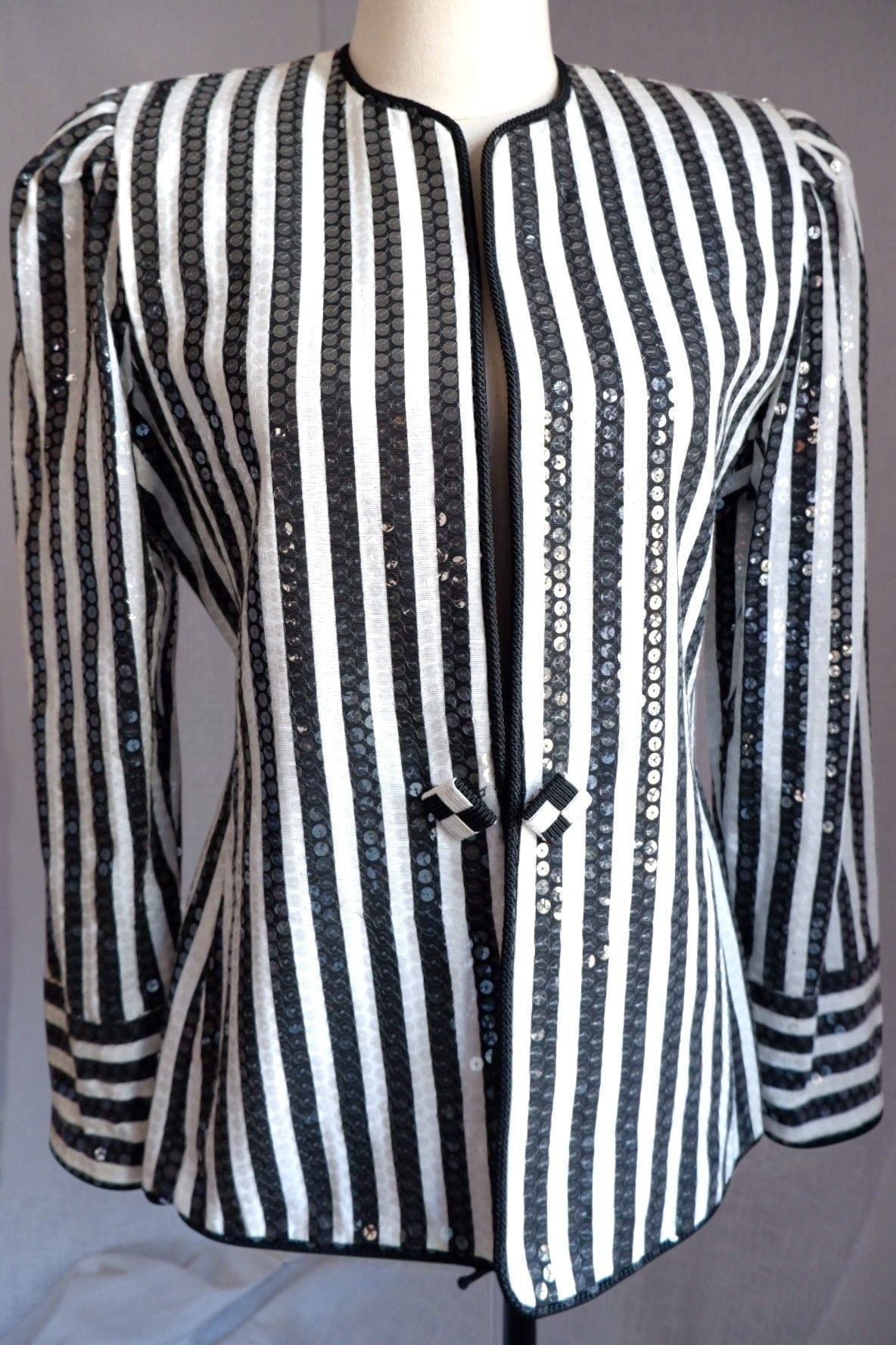 1980s Vintage Karen Lawrence Union Made Striped Sequin Jacket L