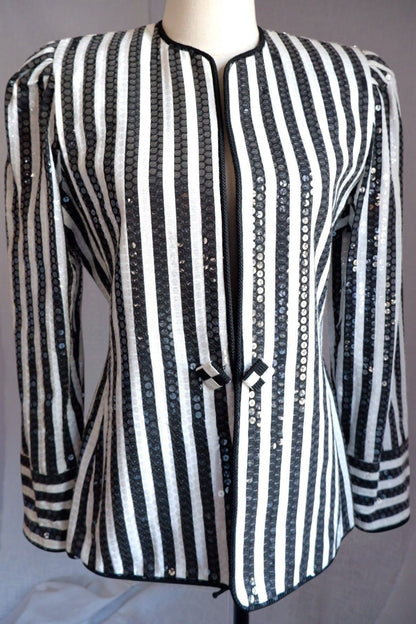 1980s Vintage Karen Lawrence Union Made Striped Sequin Jacket L