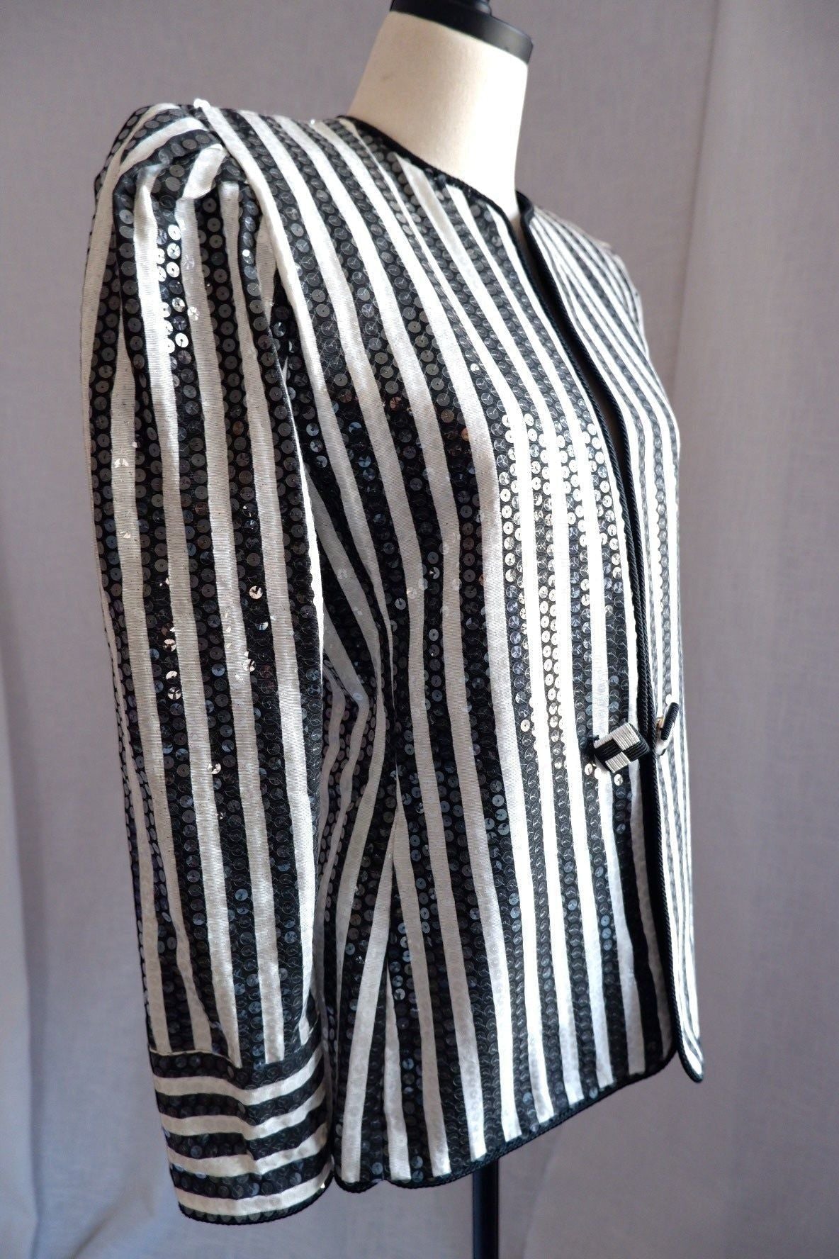 1980s Vintage Karen Lawrence Union Made Striped Sequin Jacket L