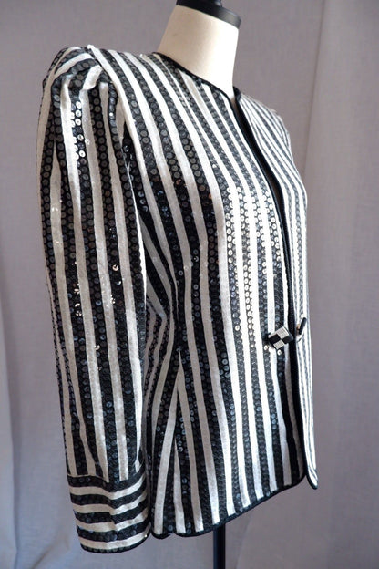1980s Vintage Karen Lawrence Union Made Striped Sequin Jacket L
