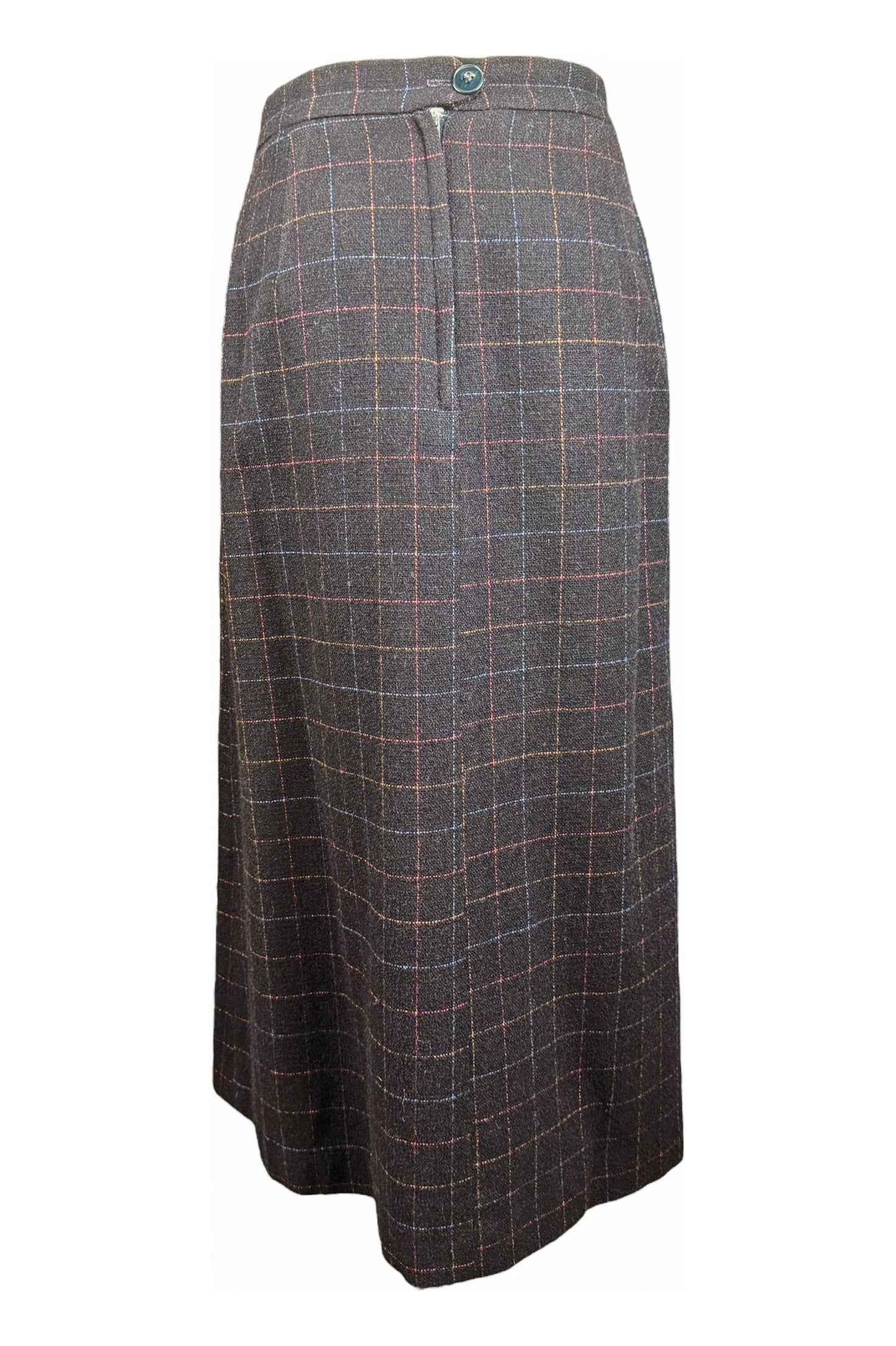 1950s Frostmann wool skirt made Louisberg Square. featuring pleats and a multicolor check pattern