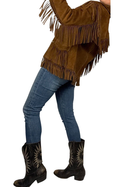 1970s Vintage Simco Leather Jacket with Fringe Detail S/M