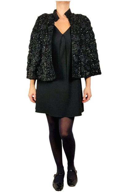 1980s Vintage Black Sequin Cape Free Size