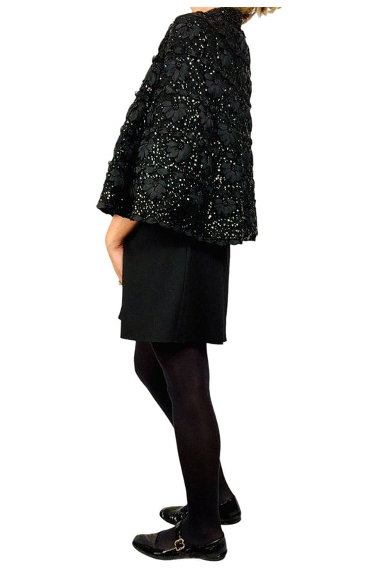 1980s Vintage Black Sequin Cape Free Size