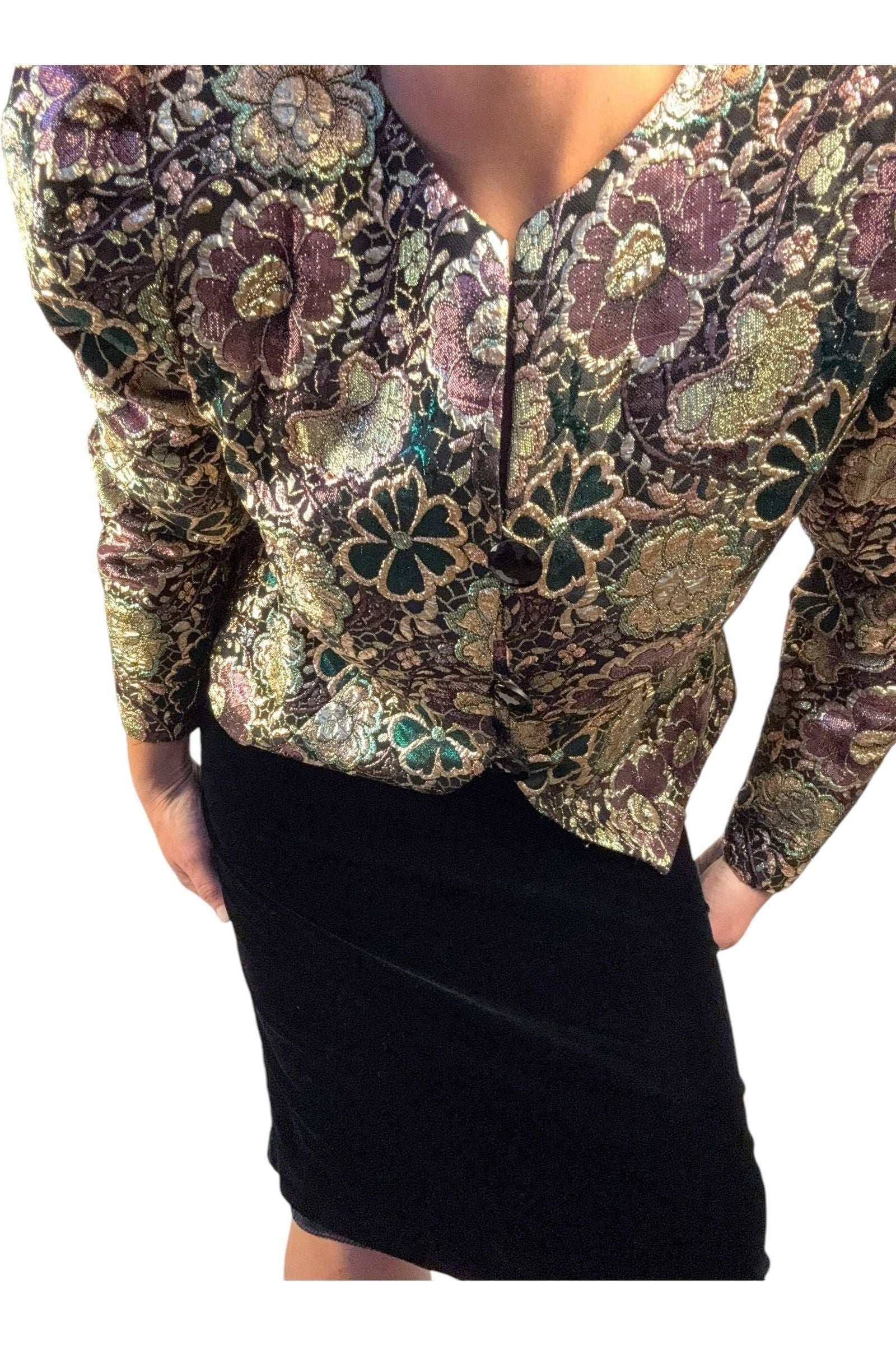 1980s Karen Lawrence Floral Brocade Jacket with Union Tags L