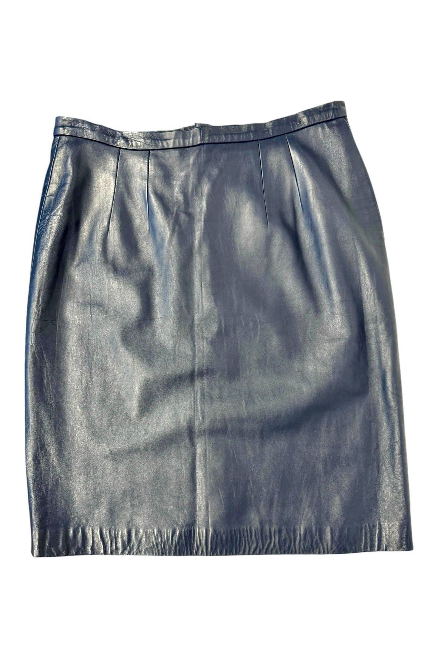 1980s Vintage Blue Leather Skirt L