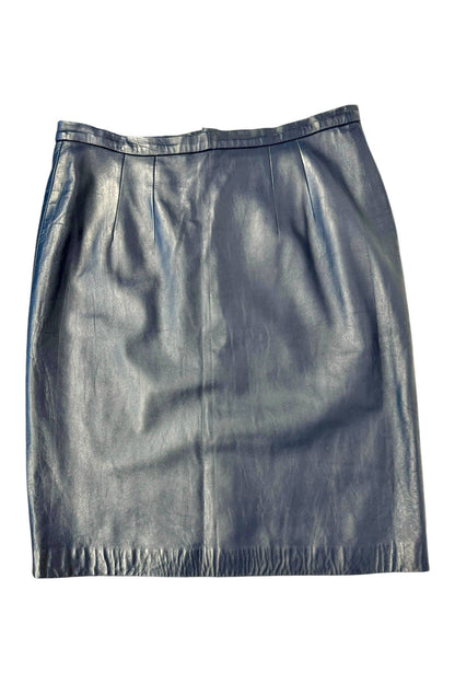 1980s Vintage Blue Leather Skirt L