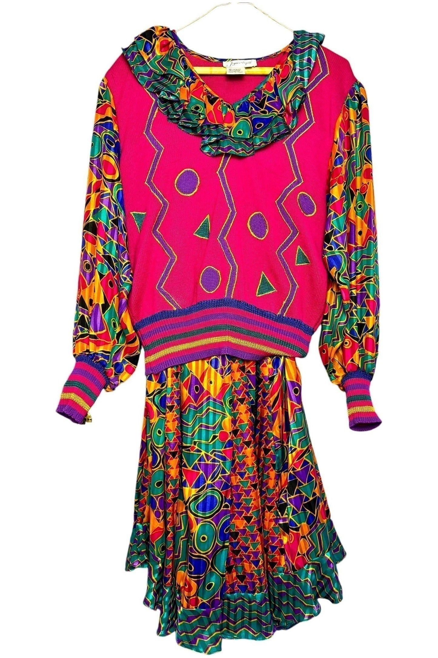 1980s Vintage Jaymee Papell Colorful Abstract Skirt and Sweater Set