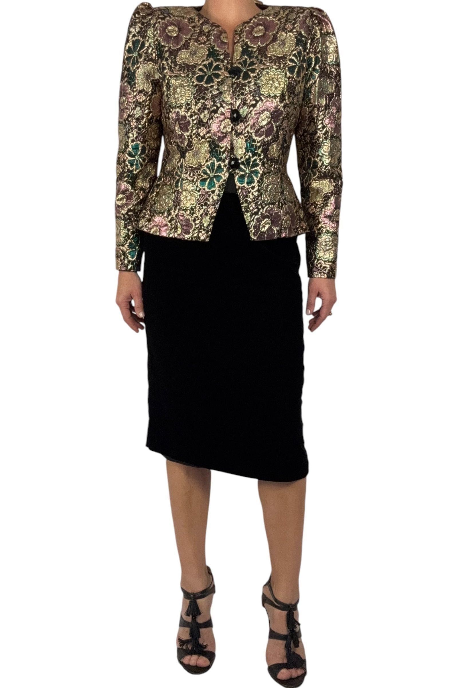 1980s Karen Lawrence Floral Brocade Jacket with Union Tags L