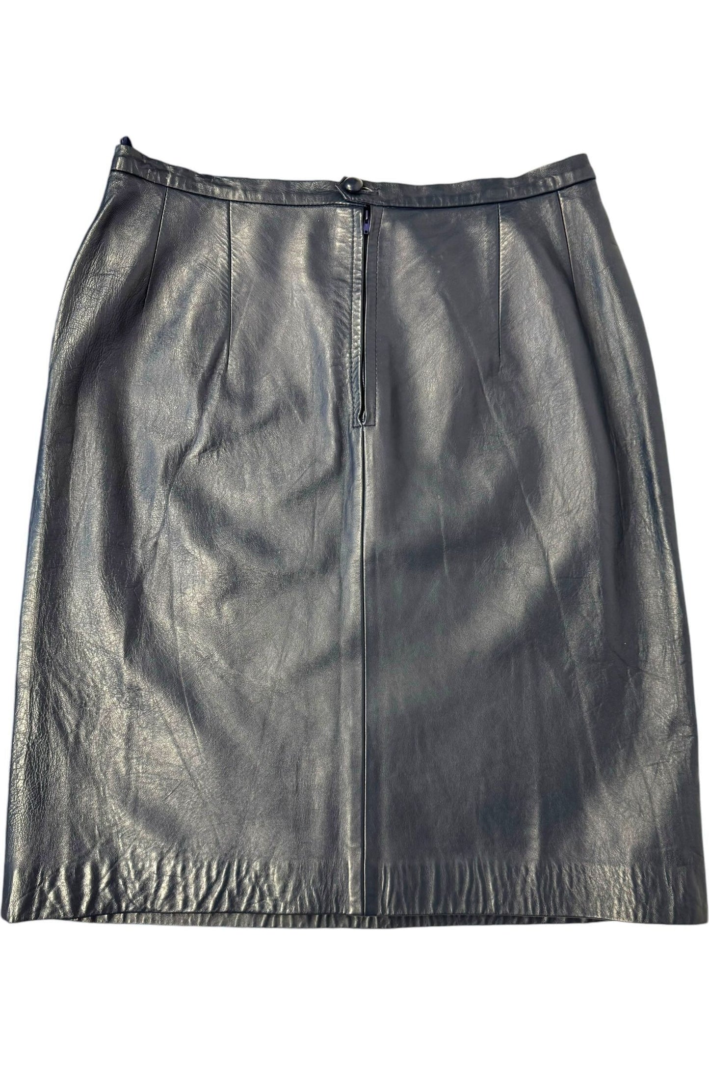 1980s Vintage Blue Leather Skirt L