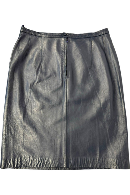 1980s Vintage Blue Leather Skirt L