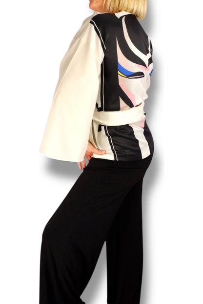 1970s Ossi Originals Face Print Kimono Top