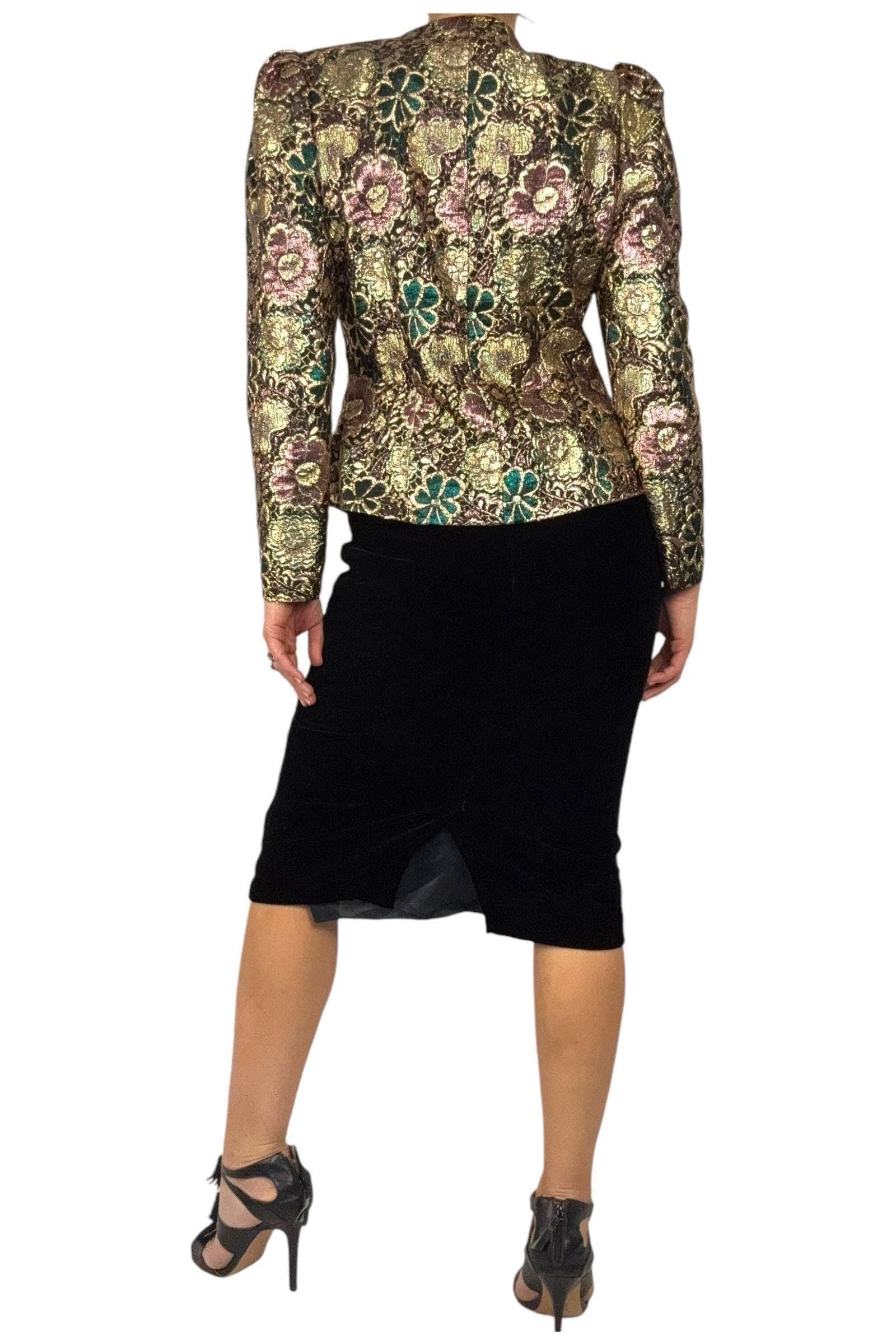 1980s Karen Lawrence Floral Brocade Jacket with Union Tags L