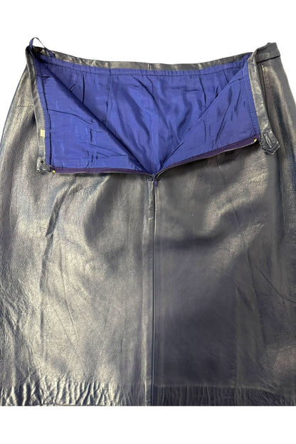1980s Vintage Blue Leather Skirt L