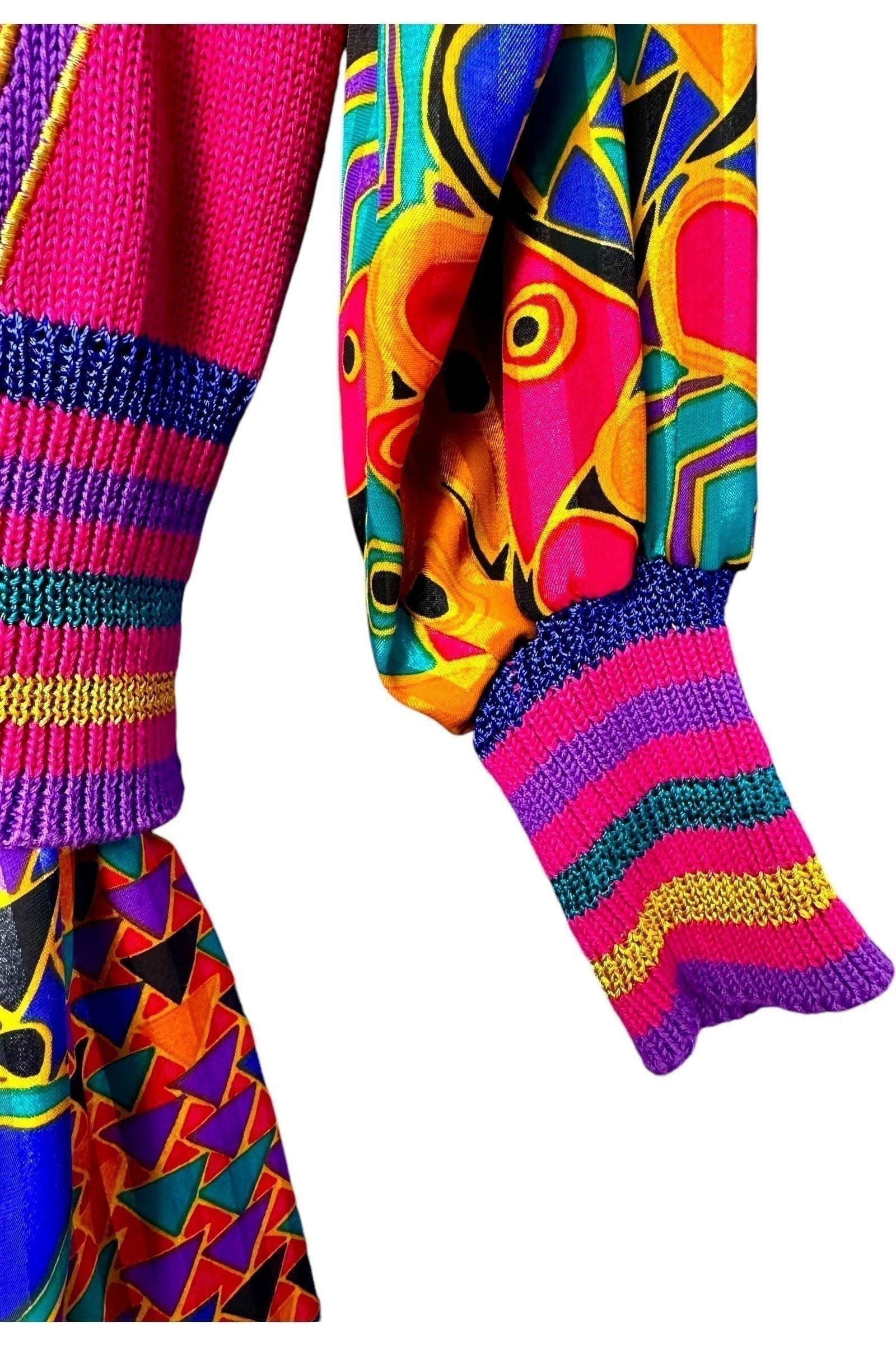 1980s Vintage Jaymee Papell Colorful Abstract Skirt and Sweater Set