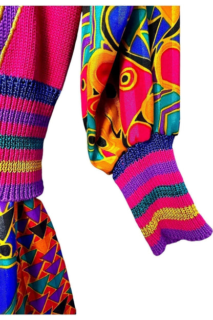1980s Vintage Jaymee Papell Colorful Abstract Skirt and Sweater Set