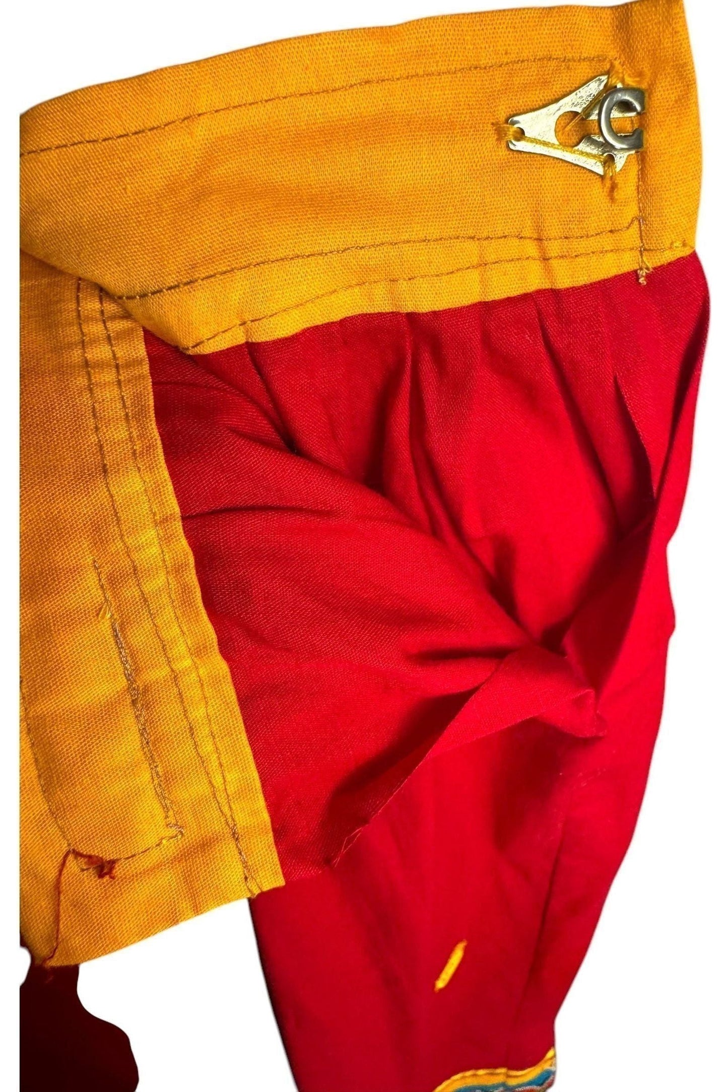 1970s Vintage Handmade Red Skirt with Mirror Accents – Banjara-Inspired Embroidery S