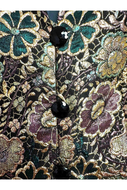 1980s Karen Lawrence Floral Brocade Jacket with Union Tags L