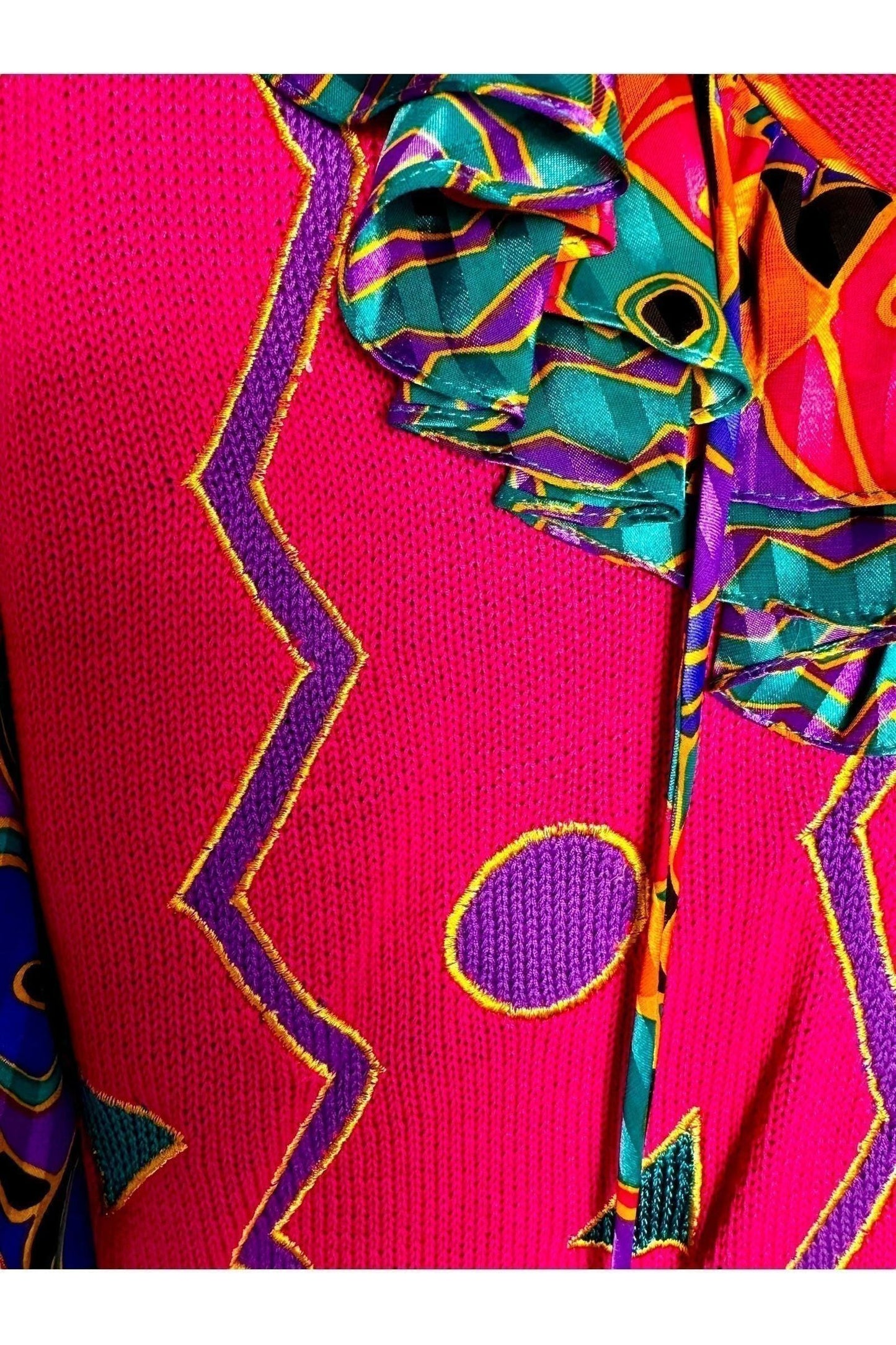 1980s Vintage Jaymee Papell Colorful Abstract Skirt and Sweater Set