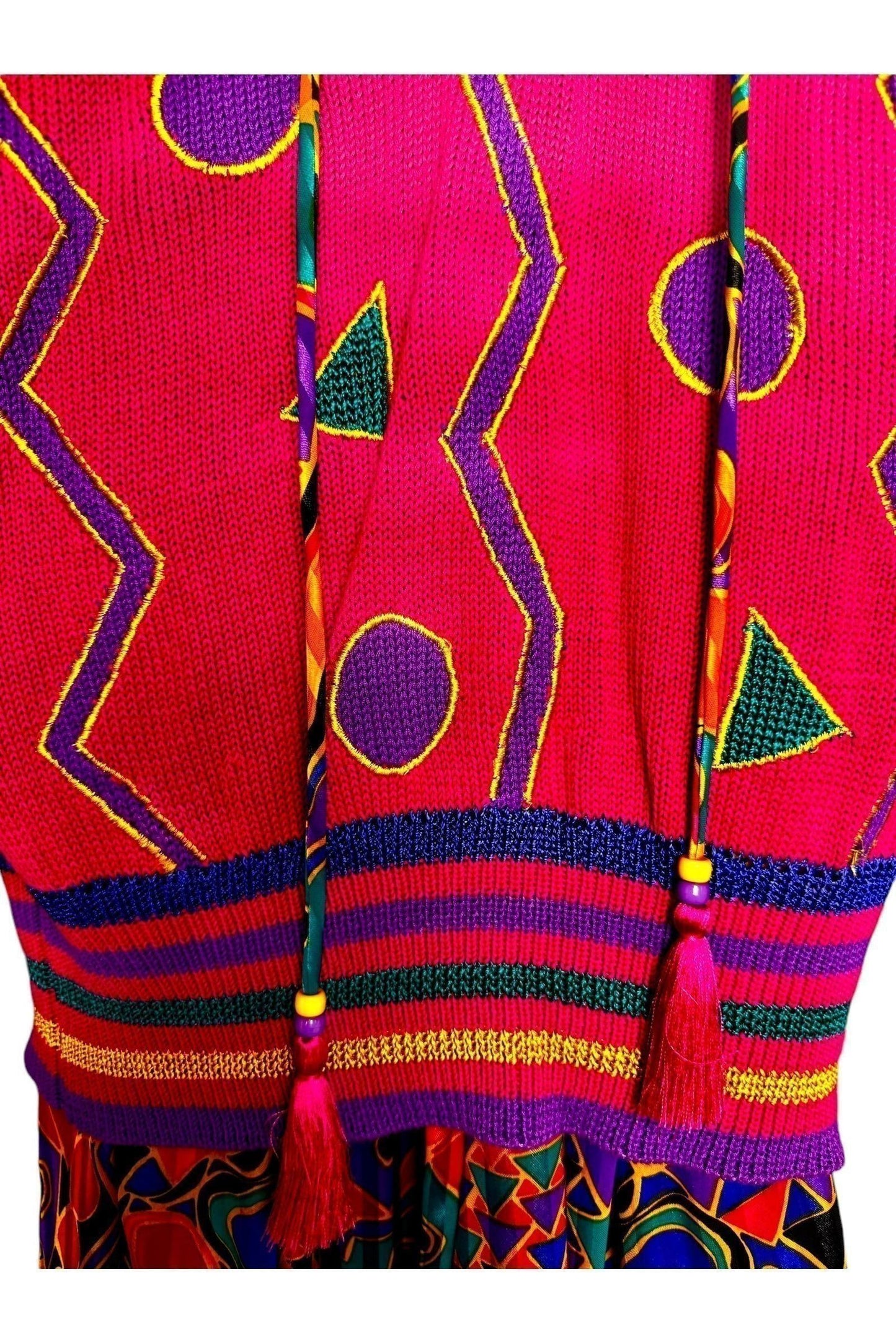 1980s Vintage Jaymee Papell Colorful Abstract Skirt and Sweater Set