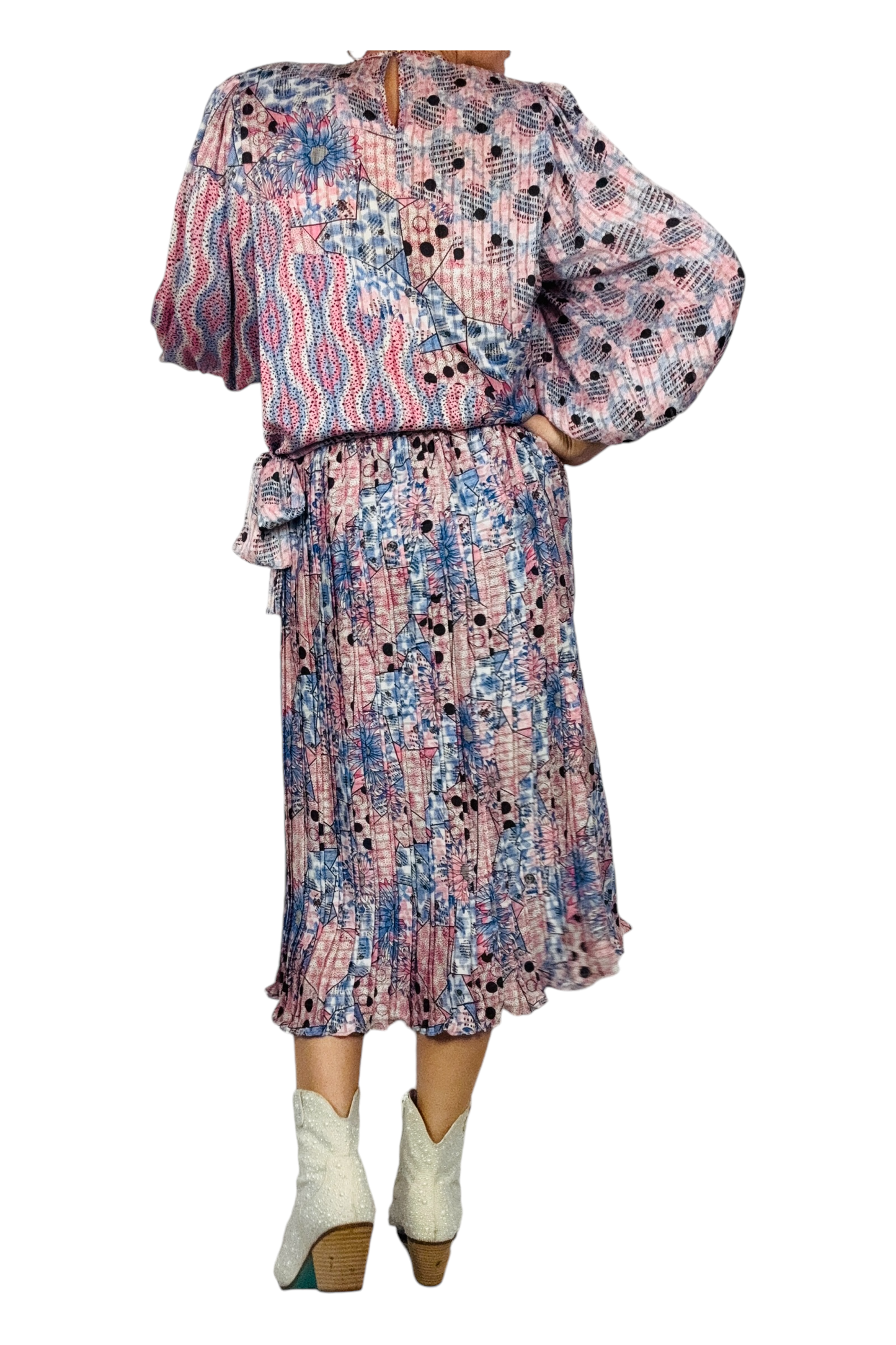 1980s Vintage Diane Freis Pleated Skirt Set With Tie Waist L