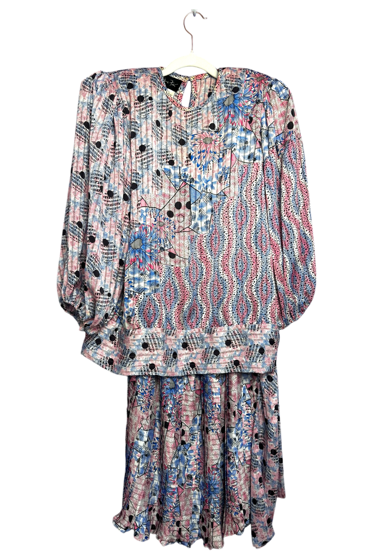 1980s Vintage Diane Freis Pleated Skirt Set With Tie Waist L