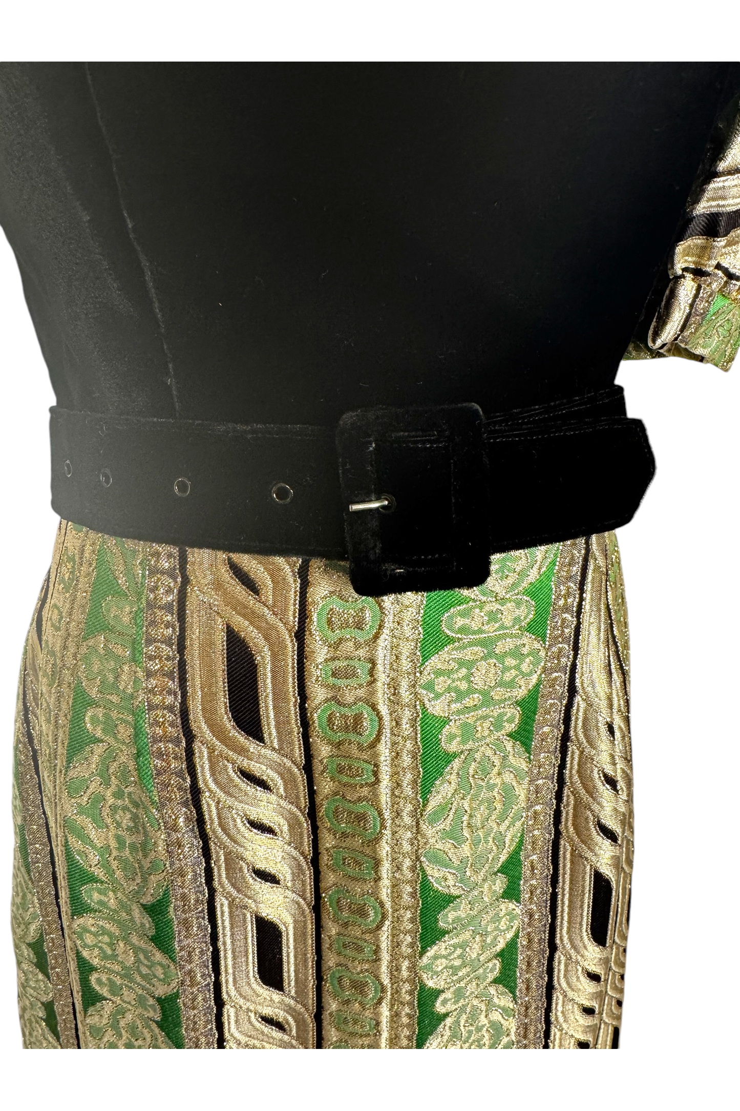 1960s vintage green and gold velvet metallic brocade handmade dress