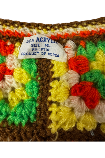 1970s Vintage Handmade Crochet Granny Square Vest – Bold Colors, Boho Style, Small