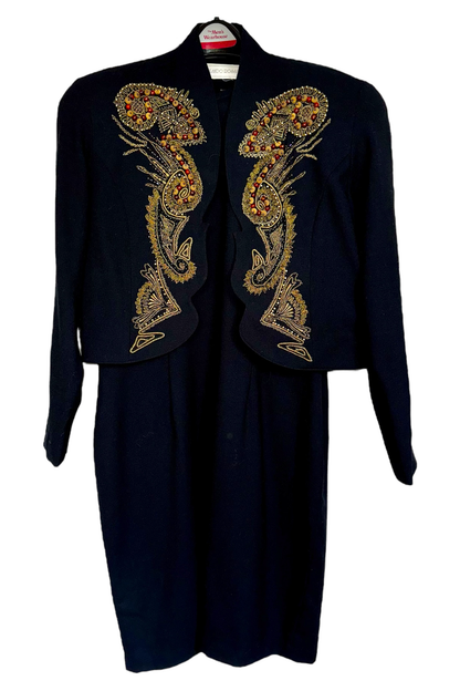 1980s Vintage Orlando Rossi Wool Dress and Jacket Set L