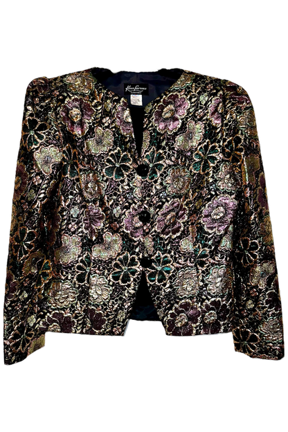 1980s Karen Lawrence Floral Brocade Jacket with Union Tags L