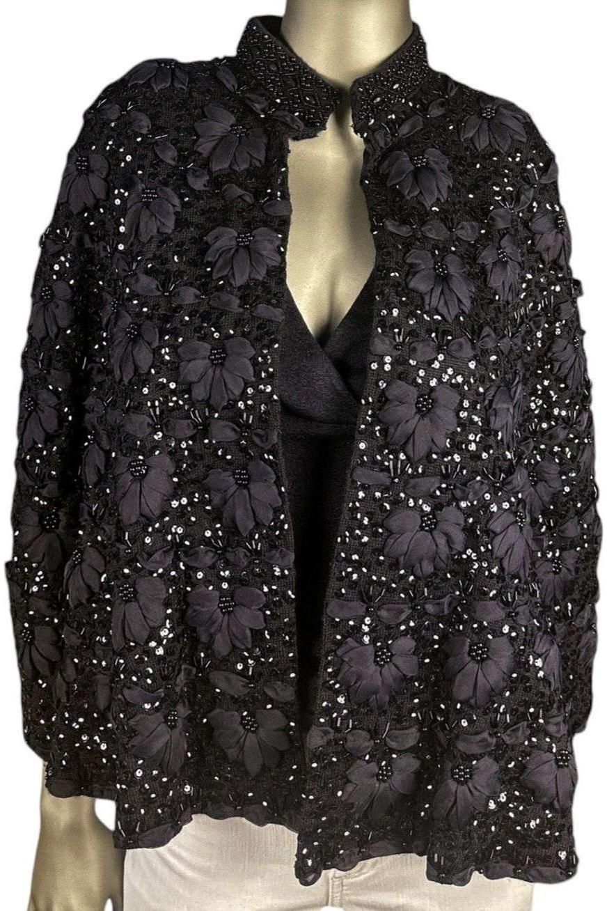 1980s vintage wool and silk sequin embroidered cape