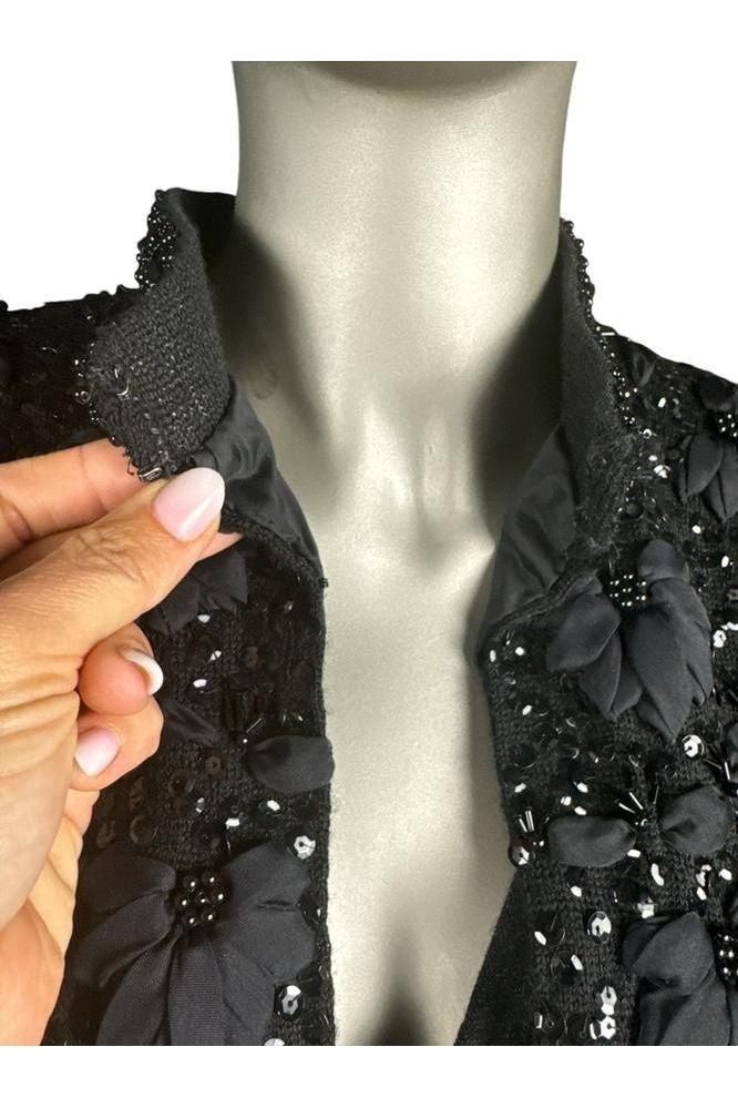 1980s Vintage Black Sequin Silk and Wool Cape Free Size