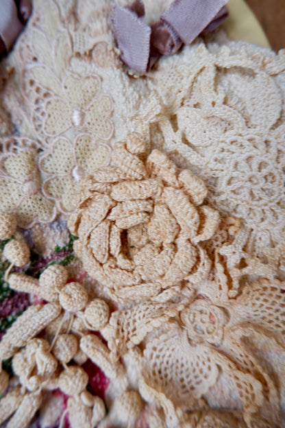Irish crochet rose and crochet bobble drops