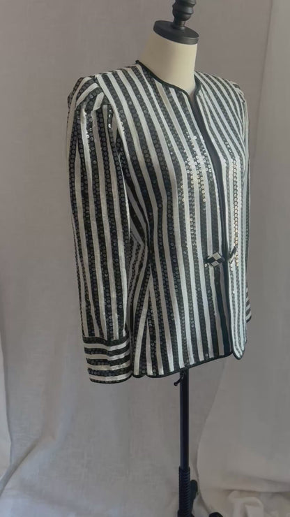1980s Vintage Karen Lawrence Union Made Striped Sequin Jacket L