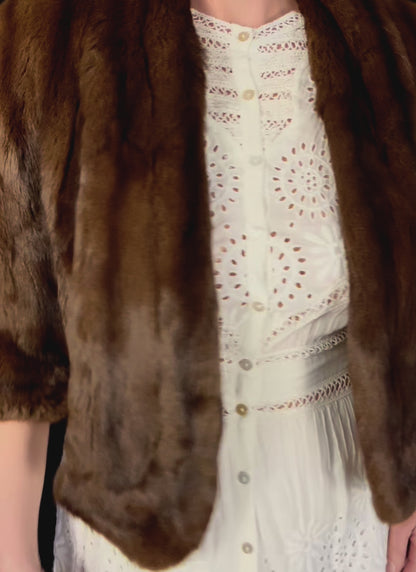 1950s/60s Vintage Mink Fur Stole – Luxurious Chestnut Brown Capelet Free Size