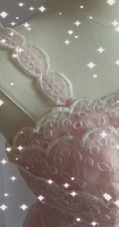 1950s Pink Lace Cupcake Dress – Tiered Ruffles & Romance