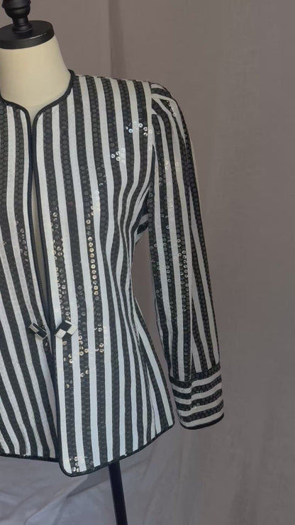 1980s Vintage Karen Lawrence Union Made Striped Sequin Jacket L