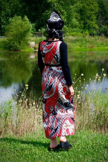 Back of the quilted maxi dress by the water